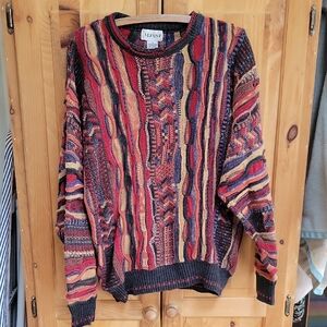 Colorful ALFANI Sweater Coogi Lookalike Cotton Knit Sweater Mens MEDIUM